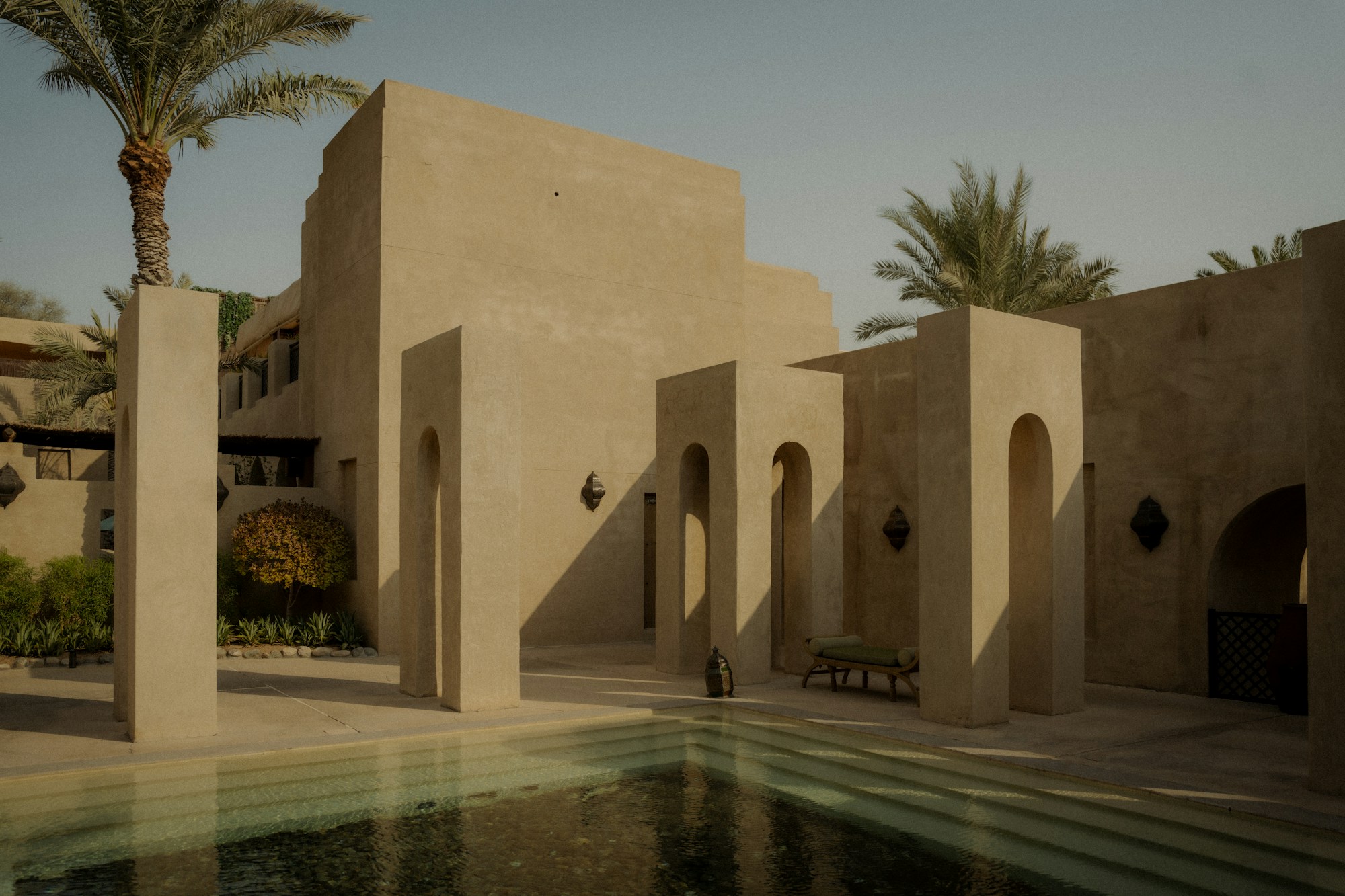 Portuguese colonial-style courtyard with arches, distinctly Goan architecture