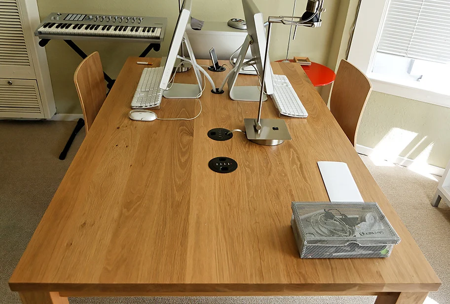 Wood study desk and workspace