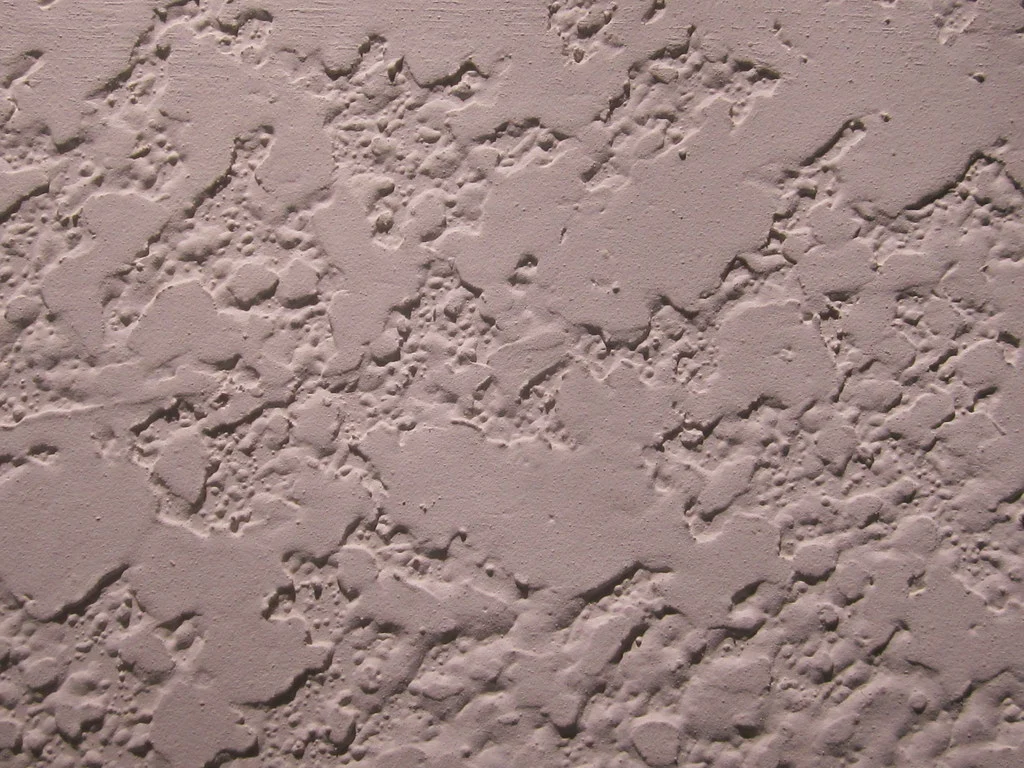 Close-up of a hand-applied plaster wall finish, showing texture and warm natural light